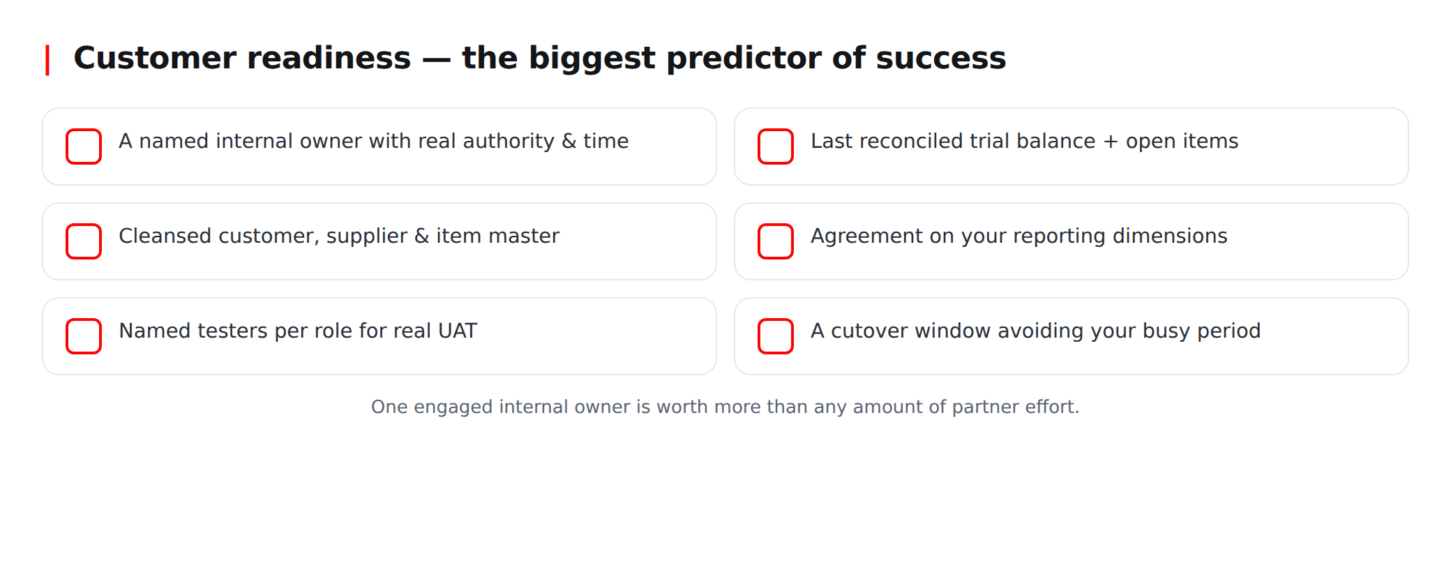 Business Central implementation readiness checklist