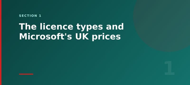 The licence types and Microsoft's UK prices